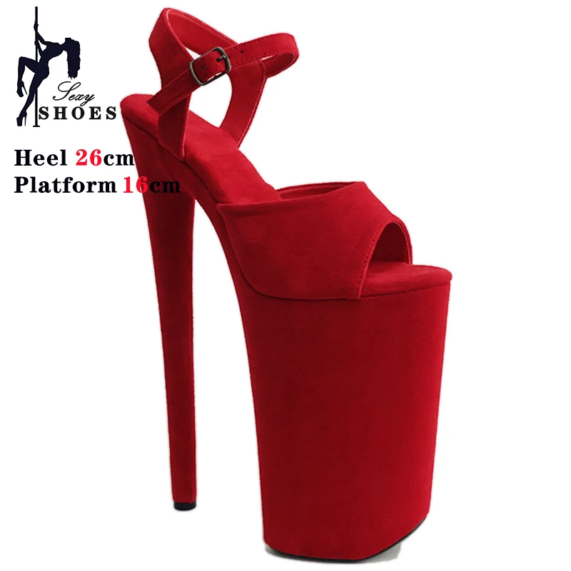 New Sexy 10 Inches Platform Rose Red Women's Shoes Sexy Stage Show 26CM High Heels Sandals Faux Suede Nightclub Pole Dance Shoes