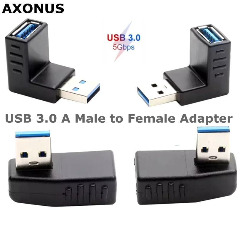USB 3.0 A Male to Female Adapter Extension Connector for Computer Notebook 90 degree Left /Right /Up/Down Angle L Bending