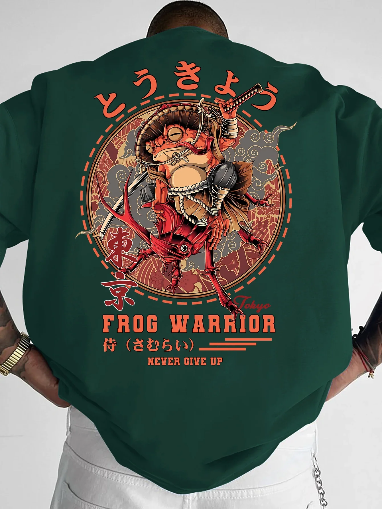Tokyo Frog Warrior Muster 3D-Gedrucktes Schnelltrocknendes Atmungsaktives Herren-T-Shirt Ukiyo-e Street Style Sportlich Lässig Locker Trendiges Oberteil – Detail 4