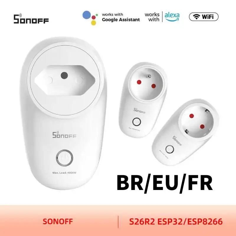 

SONOFF S26-R2 WiFi Smart Plug ESP32/ESP8266 Timer Socket EU FR BR Outlet Support Alexa Google Yandex Alice Smartthings Ewelink