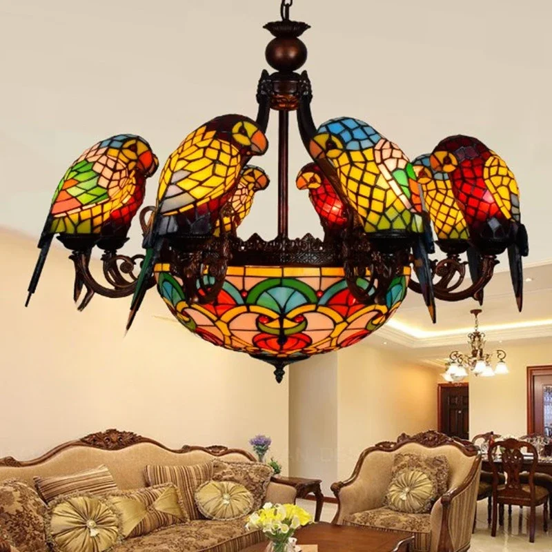 

Colorful Glass Parrot Pendant Chandelier Creative Luxury Bar Club Living Room Lobby Bedroom Lamp