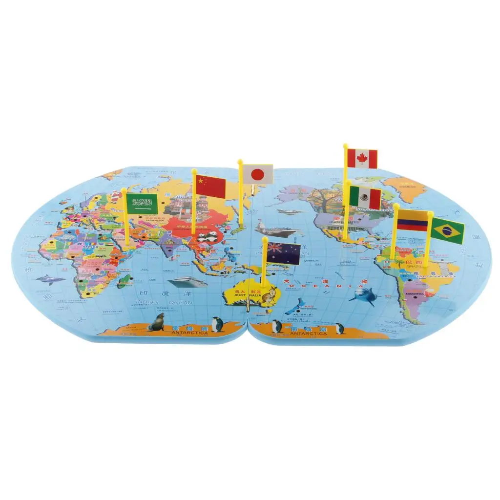 Wooden World Matching Puzzle Geography Flag Stand World & 36 Flags