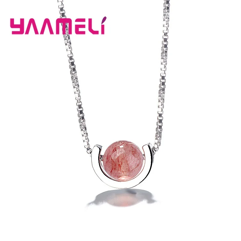Nice 925 Sterling Silver Chains Natural Strawberry Quartz Pendants Necklace Collar Luxury Gift for Women Girls Christmas Gift