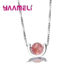 Nice 925 Sterling Silver Chains Natural Strawberry Quartz Pendants Necklace Collar Luxury Gift for Women Girls Christmas Gift
