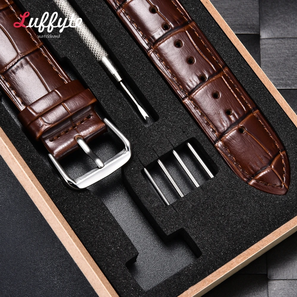 Bambusmaserung Echtleder Armband 18mm 20mm 22mm 24mm Herren Damen Business Kalbsleder Uhrenarmband mit Geschenkbox – Detail 6