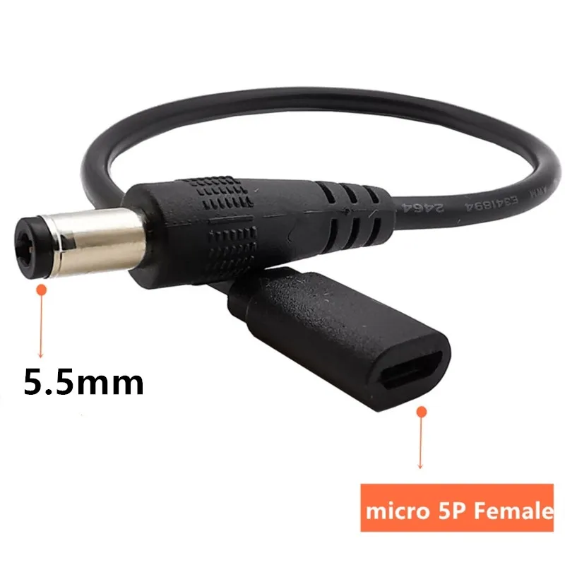 0.2M 3A Micro USB 2.0 Female to DC 5.5x2.5mm / 5.5x2.1mm Male Power Jack Connector Cable Charging Adapter Converter 5V