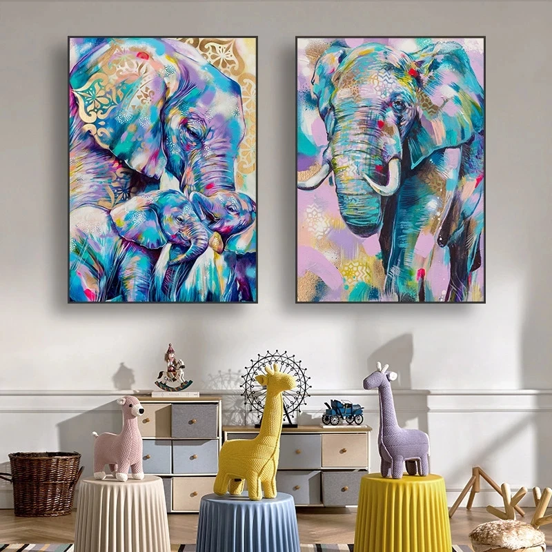 3pcs Cute Elephant Posters and Prints Canvas Painting Abstract Animal Wall Art Picture for Living Room Home Decoration No Frame