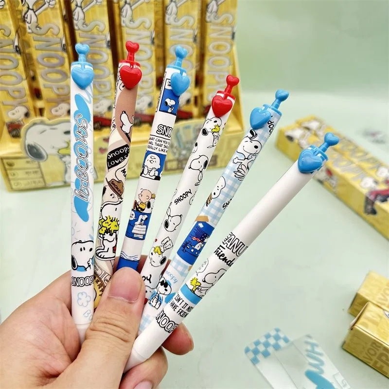 

24pcs/lot Kawaii Snoopy Press Gel Pen Cute 0.5mm Black Ink Signature Pens Promotional Gift School Supplies