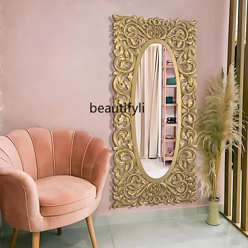 French retro engraved vertical full-body mirror European-style home dressing floor-to-ceiling mirror fitting mirror