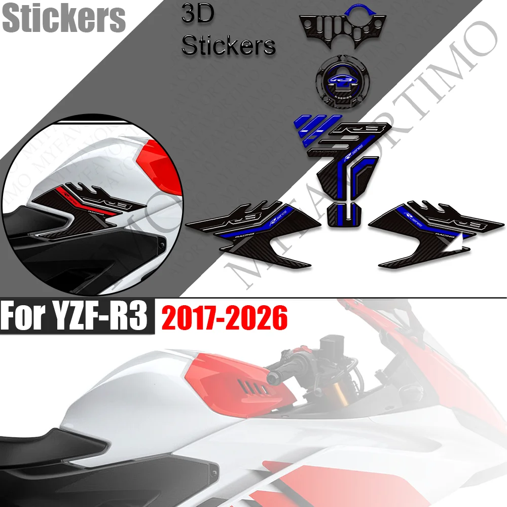 

For YZF-R3 2017 - 2026 Motorcycle Tank Pad TankPad Cap Grips Gas Fuel Kit Knee Stickers moto Decals Protection YZFR3 YZF R3