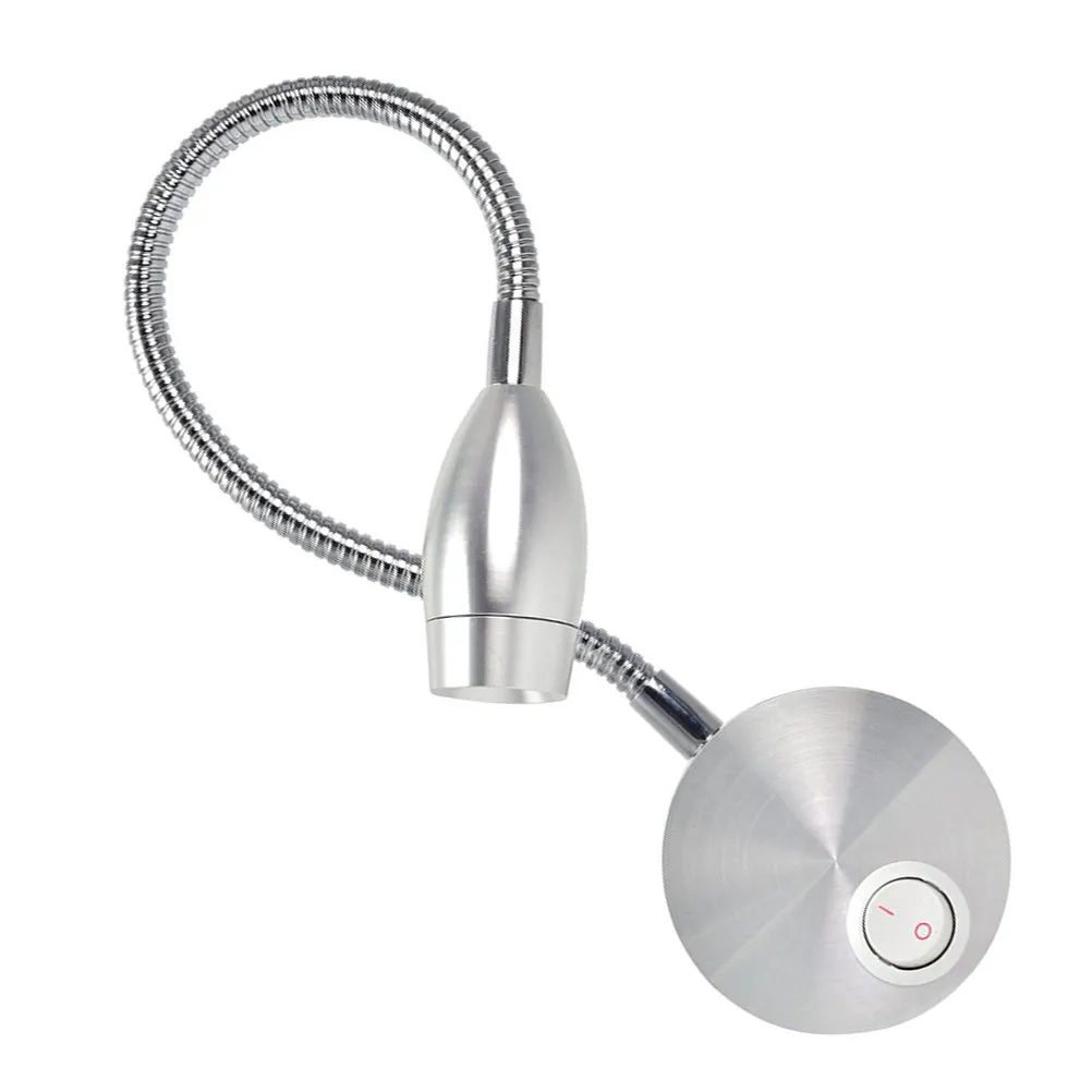 

360 Degree Rotating Gooseneck LED Wall Lamp Adjustable Bedside Reading Light Modern High Gloss Base White Switch for Bedroom