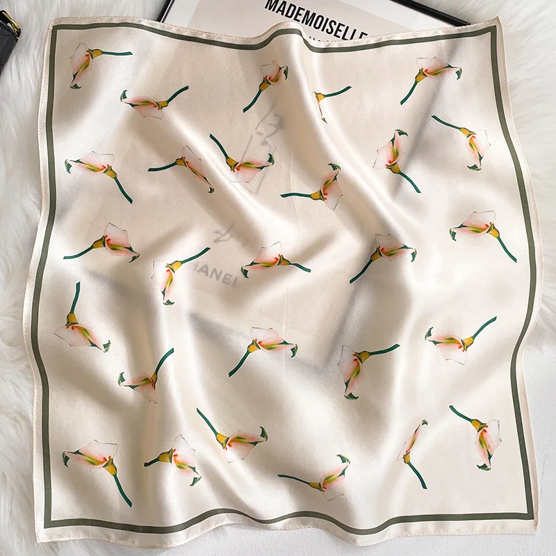 

New 100% Natural Silk Scarf Women Neck Foulard Luxury High Quality Bandana Square Headband Hijab Print Poncho Scarves Pashmina