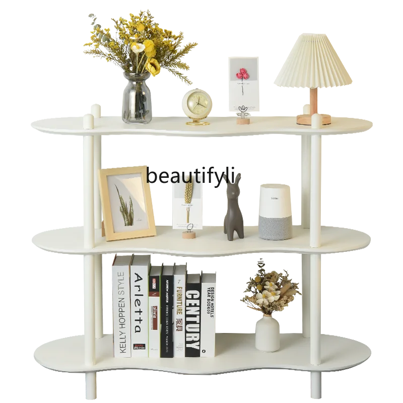 yj Simple Floor Shelf Bookshelf Living Room Cream Color Display Rack Multi-Layer Display Stand