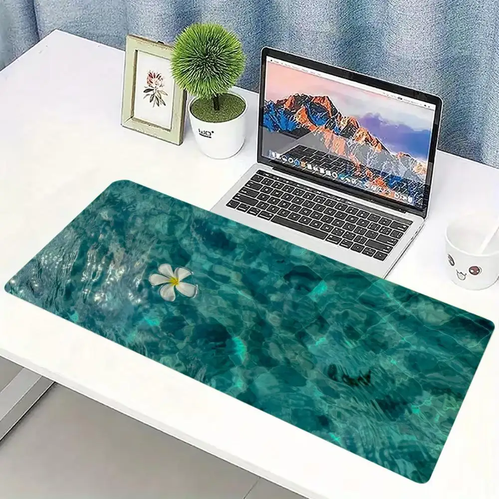Turquoise Water Surface Plumeria Large Gaming Mouse Pad Non Slip Rubber Desk Mat for PC Laptop Office Home Gaming Workstation
