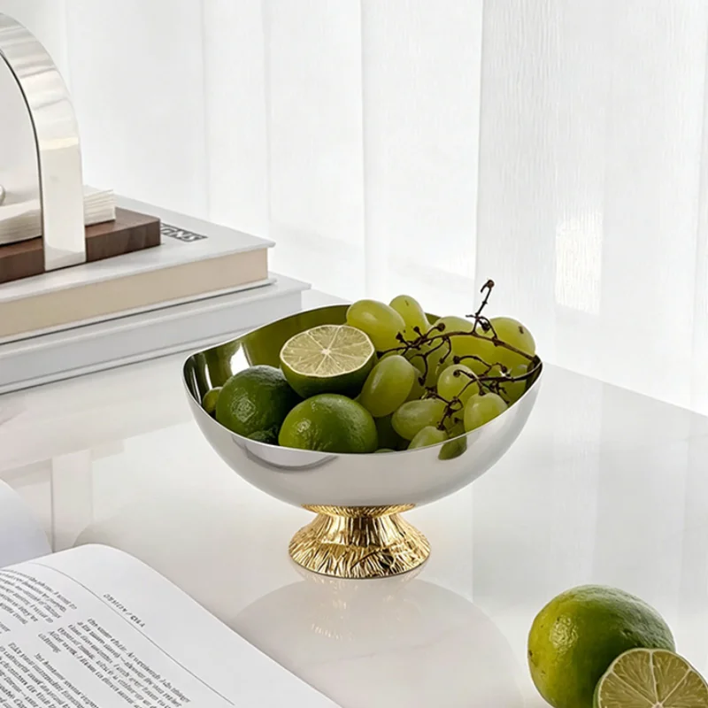 Luxury Marble Round Bead Base Fruit Tray, Stainless Steel Tray, Tableware, Kitchen Table Ornaments, High Legged Metal Tray