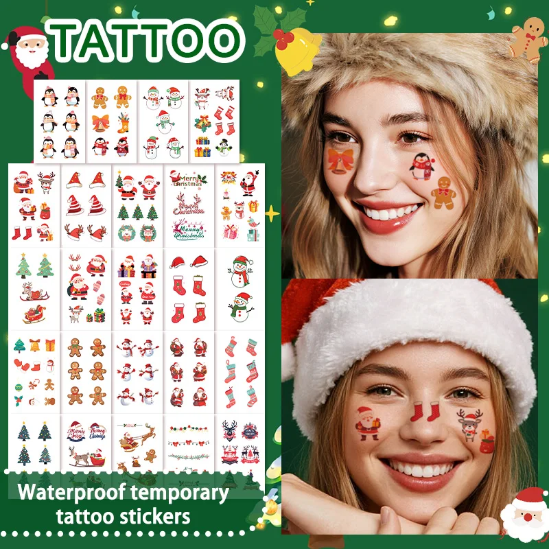 

24 шт., рождественские временные татуировки с героями мультфильмов, долговечные и водонепроницаемые, для лица и рук, праздничное украшение дома