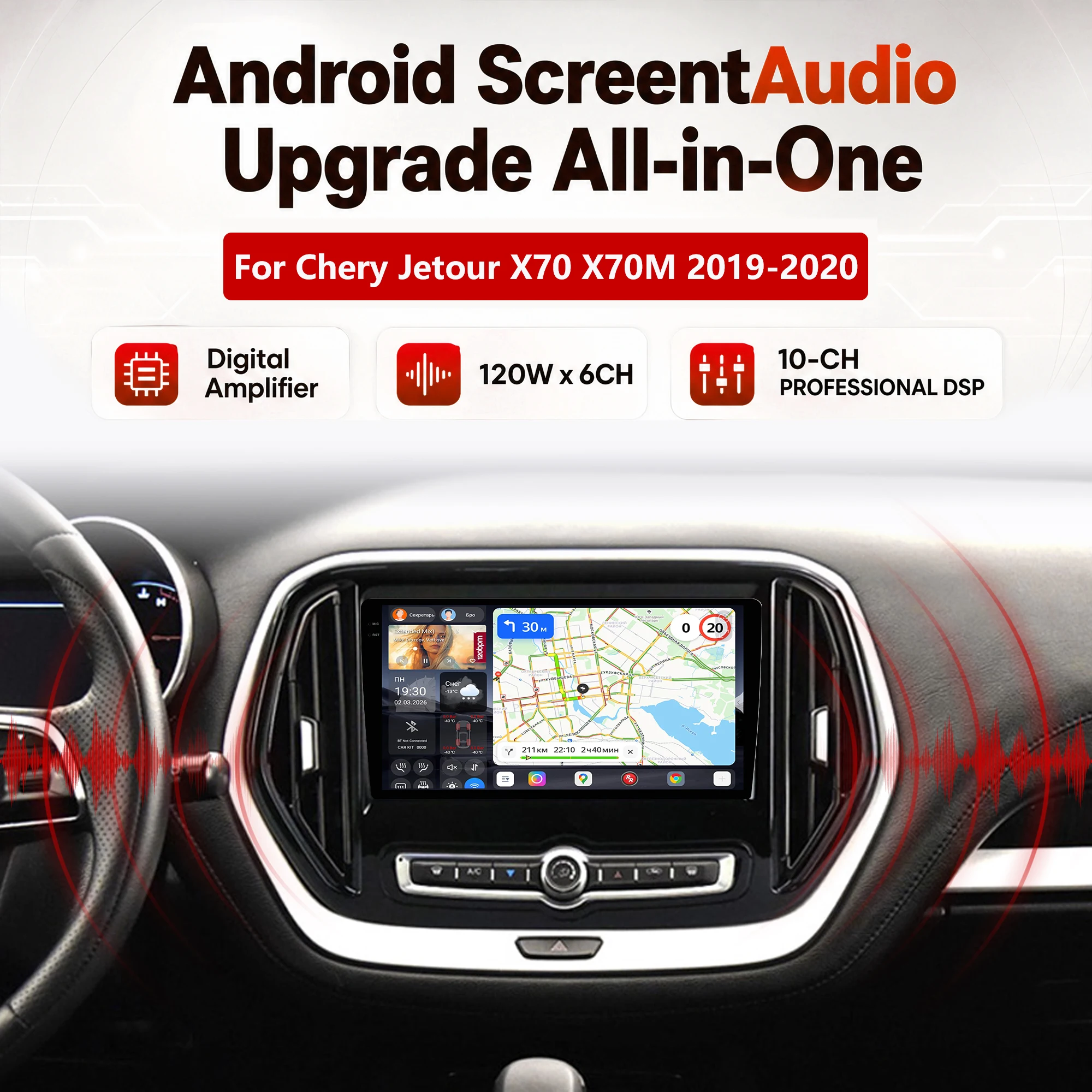 Redpower Katana 120W X 6CH Android Car Radio Player Screen for Chery Jetour X70 X70M 2019-2020 CarPlay Bluetooth Hi-Fi
