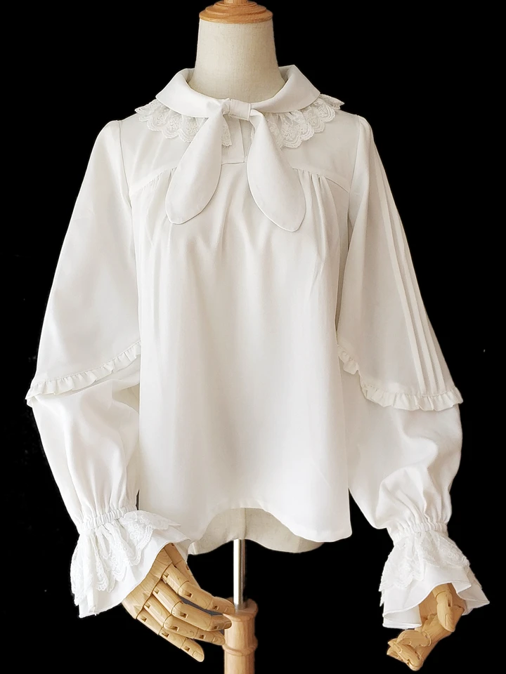 Rabbit Ears * Bow Tie Shirt * High Density Chiffon Long Sleeve Chiffon Shirt By Infanta