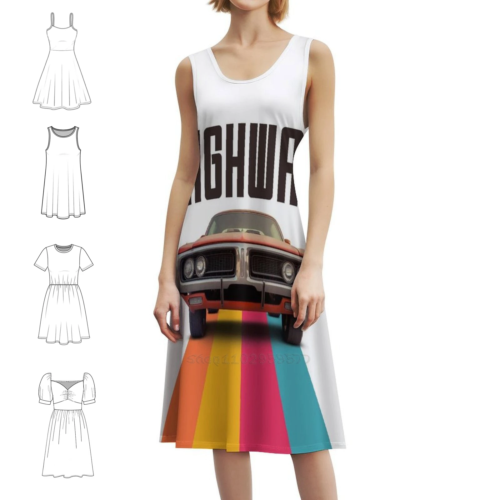 Highway Women's Elegant Party Dress A-Line Dress With Short/Long/Sleeveless Options Highway Road Trip Interstate Freeway Woman