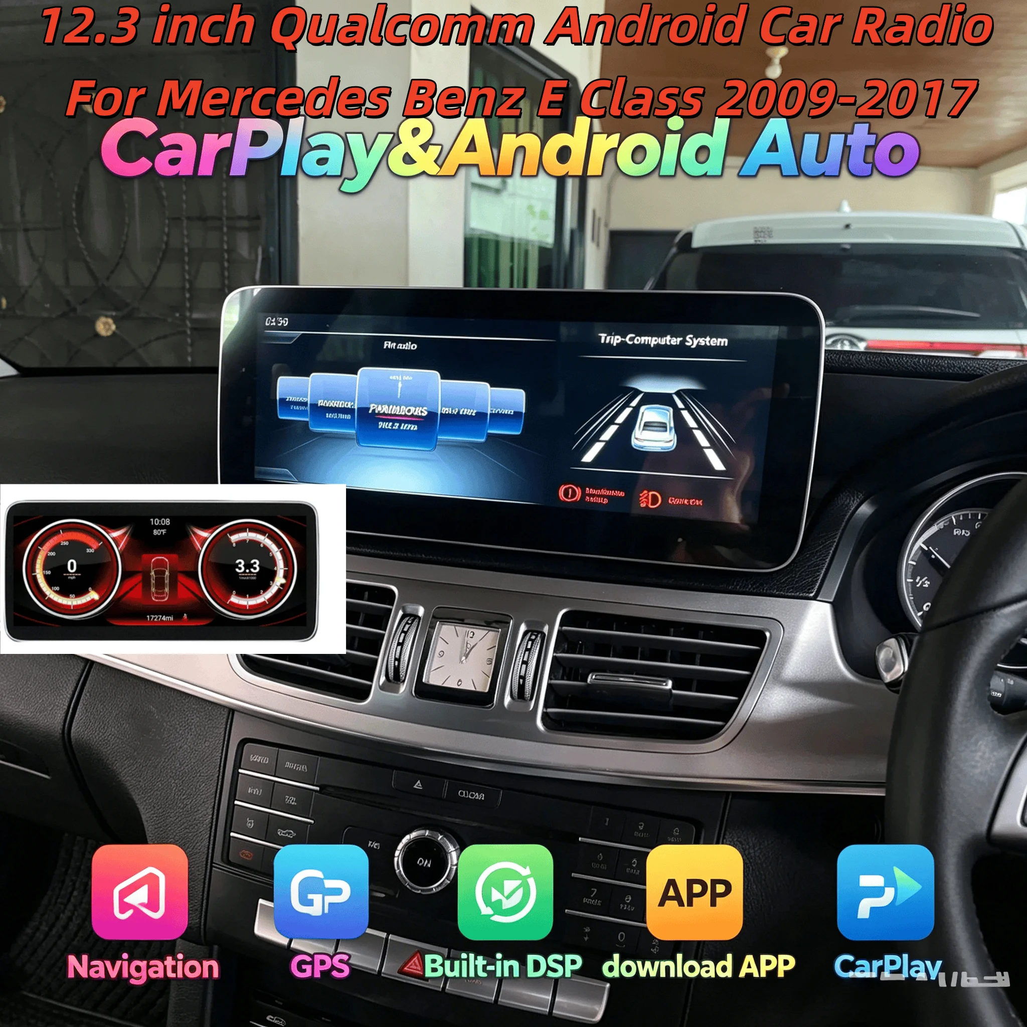 12.3 inch QLED 2K Touch Screen For Mercedes Benz E Class 2009-2017 Android WiFi 4G DSP Wireless CarPlay EQ BT Auto Accessories