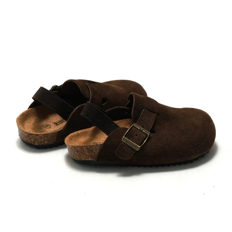 Herbst Winter neue Kinder Nadelholz Sandalen Echt leder Jungen Strand Hausschuhe Baotou Mädchen gefroste tes Leder Freizeit schuhe