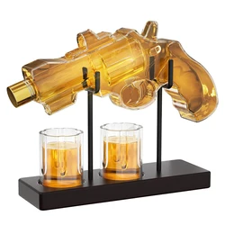 New pistol model whiskey bottle 2 cups and wooden brackets Glass of glass wine distributor set Creative gift desktop decoration