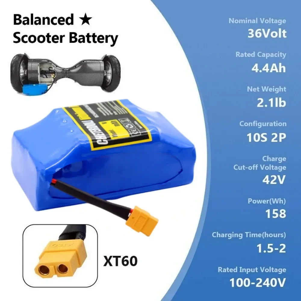 36V 4400mAh Lithium Rechargeable Battery,True for Electric Self-balancing Scooter HoverBoard Unicycle, Exceptional Battery