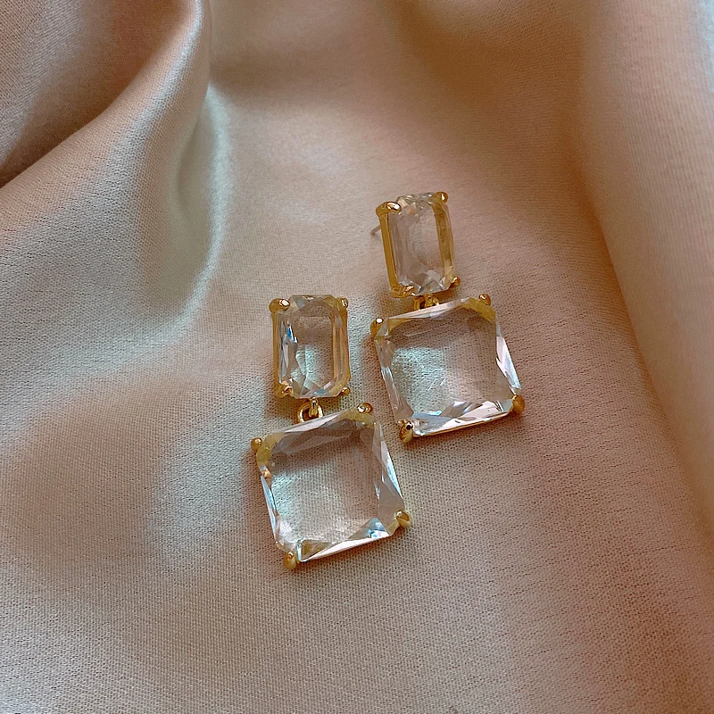 New Transparent Glass Block Women's Earrings Luxury Party Jewelry Sexy Girls UnusualChristmasEarringsFashionAccessorieswholesale