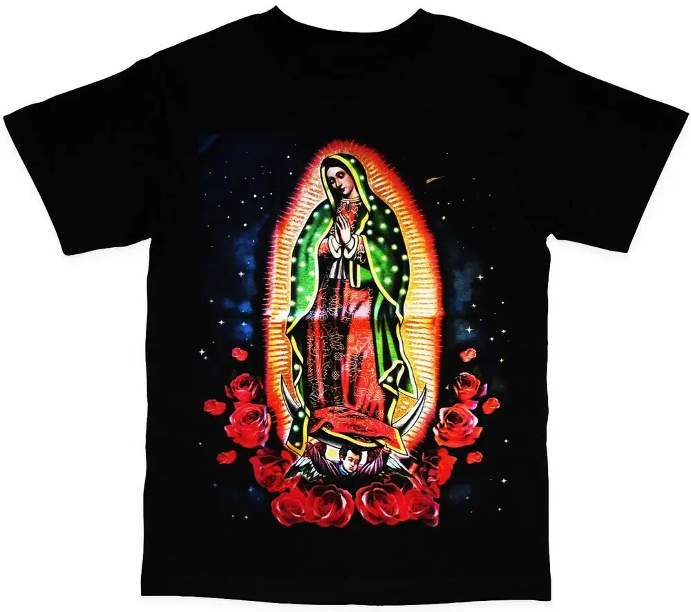 Virgen Mary Guadalupe Rose Mens T-Shirt High Quality 100%Cotton Short Sleeve