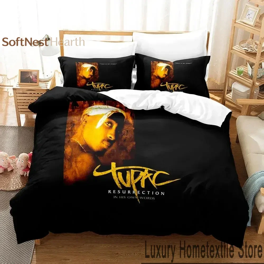 2026 3D Print Tupac Amaru Shakur 2 PAC Bedding Set,Duvet Cover Bed Set Quilt Cover Pillowcase,King Queen Twin Size Boys Girls Ad