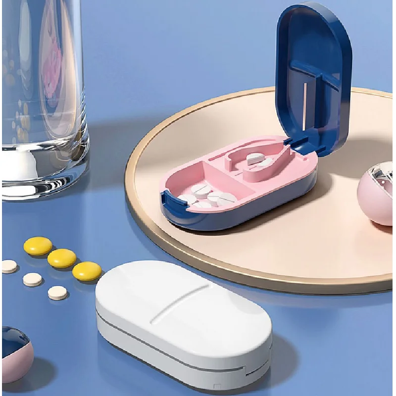 Small Pill Cutter Portable Medicine Box Pill Tablets Container Waterproof Travel Case Pill Splitter Cuts Vitamins Tablet