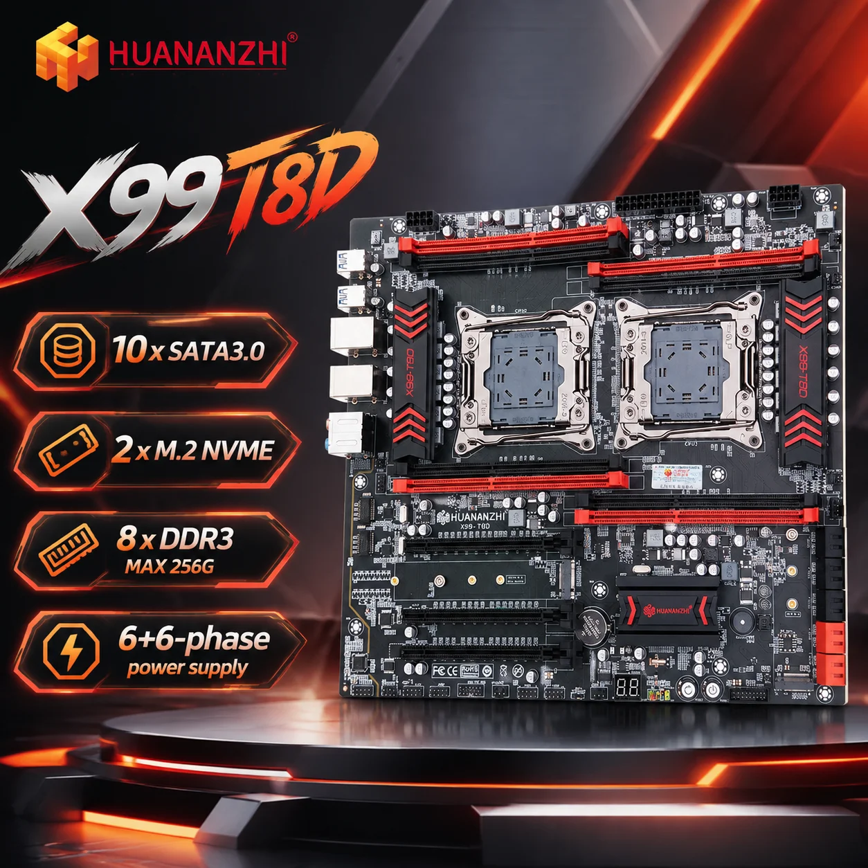 HUANANZHI X99 T8D LGA 2011-3 XEON X99 DUAL CPU Motherboard combo kit support Xeon E5 2673 2696 V3 V4 DDR3 RECC SERVER  E-ATX