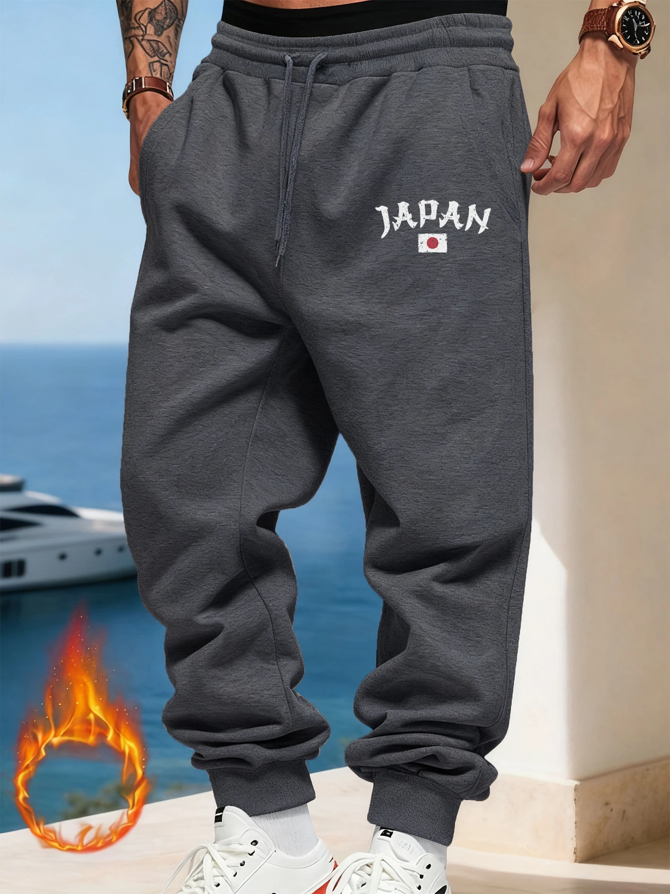 

Japan Creative Font Design Autumn Male Sweatpants Pocket Warm Britches Comfortable Street Long Pants Fashion Hip Hop Trousers