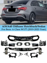 AMG A45 A35 Style Rear Diffuser Exhaust Pipe Rear Bumper Lip With Exhaust Accessories For Mecerdes Benz A Class W177 2019-2023