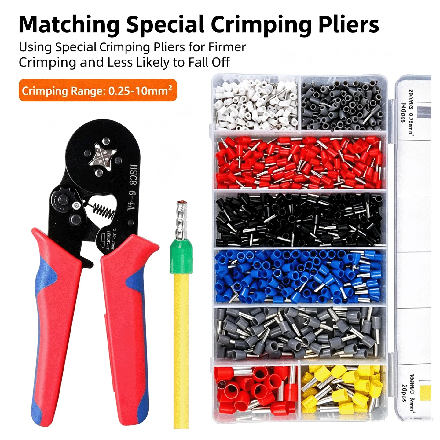 HSC8 6-4A Ferrule Crimping Pliers, Electrician Tool Set, Crimping Tool, Small Household Tools, with Tubular Terminals