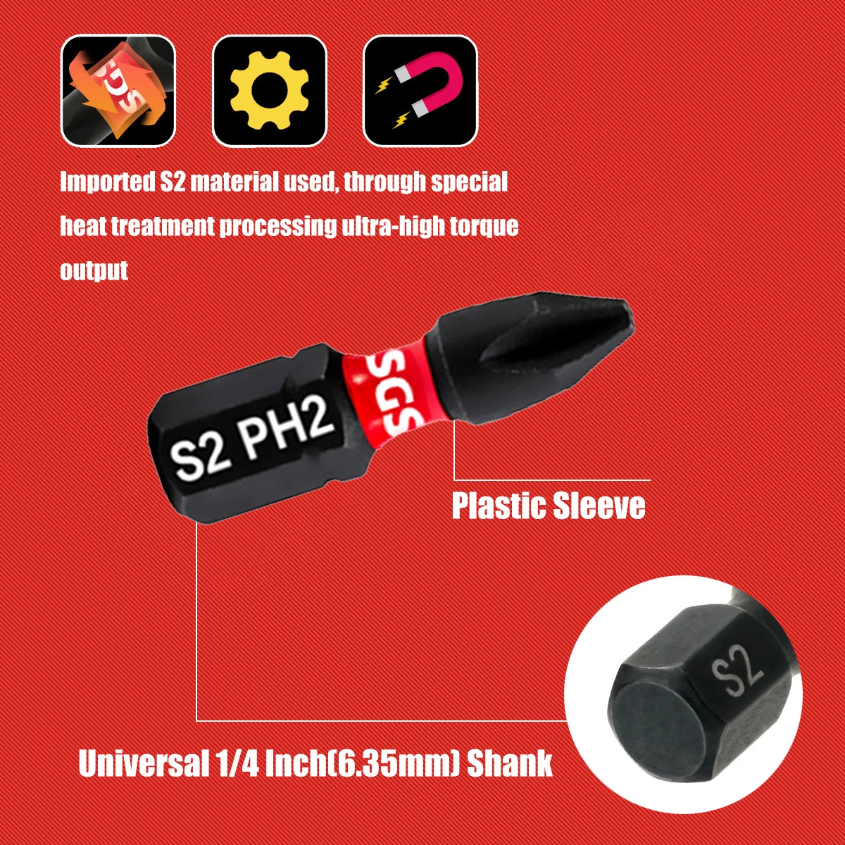 10-teiliges Set Pz1/2/3, Ph1/2/3 Schlagschrauberbits, 25mm, Magnetisch, Anti-Twist, Hohe Härte, S2-Stahlmaterial, Universal 1/4' Sechskant S – Detail 8