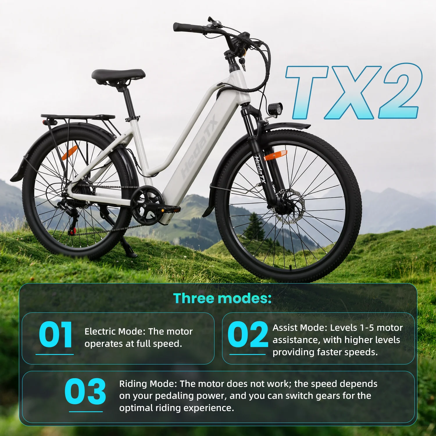 HedaTX TX2 Bici Elettrica Step-Through 500W 48V16Ah Batteria Rimovibile Freno a Disco Shimano 7 Velocità E-bike da Città per Adulti Spedizione da Magazzino UE