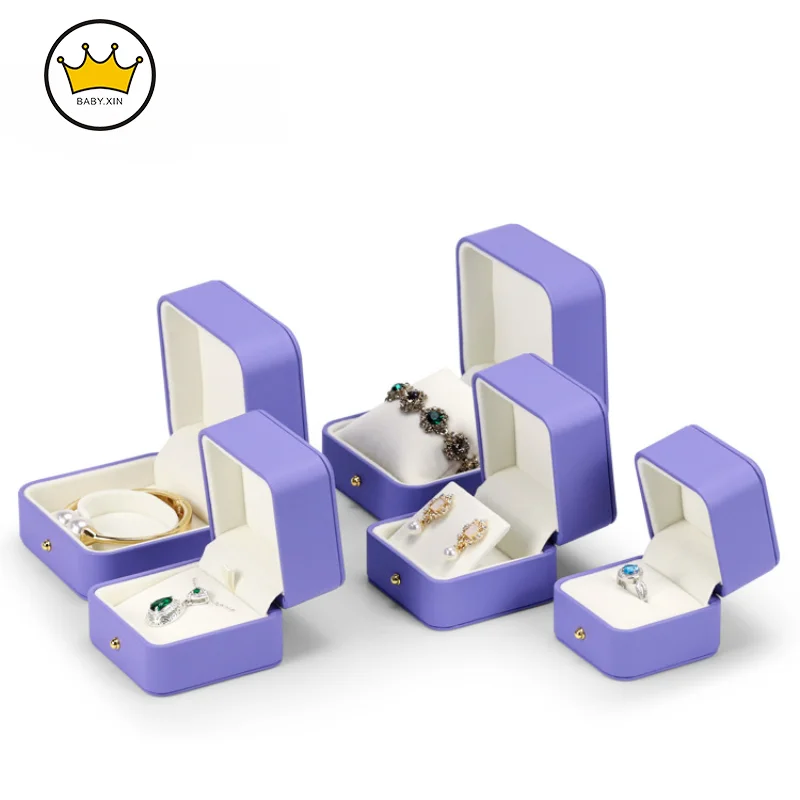 Fashion Purple Exquisite Jewelry Box Ring Necklace Earrings Jewelry Storage Case Pu Bracelet Box