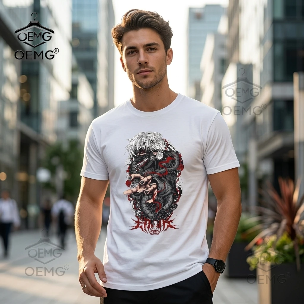 

Мужские футболки из 100% хлопка Tokyo Ghoul Kaneki – с красным акцентом и графикой в виде костей, в различных цветах и больших размерах