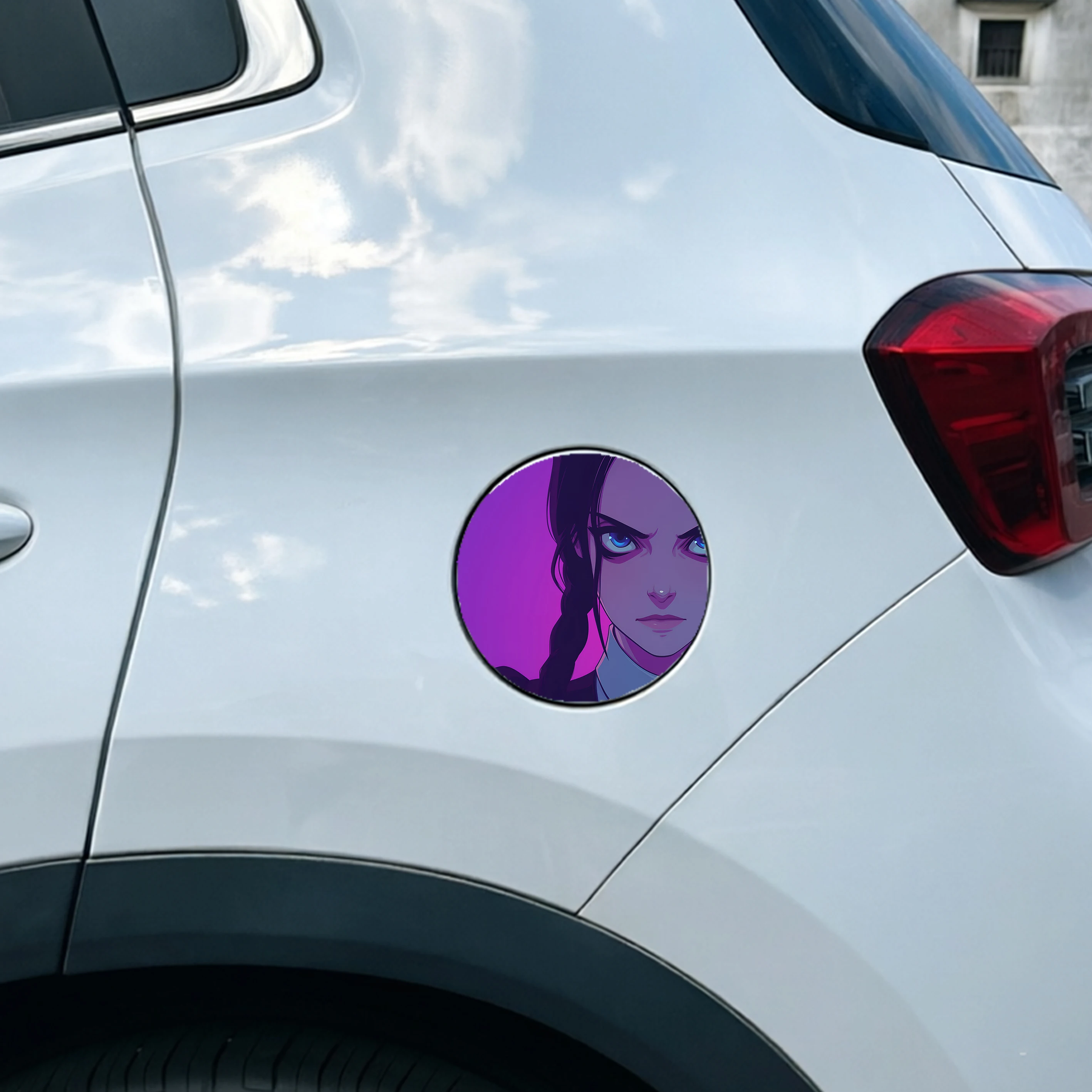 2PCS Purple Background Gothic Anime Girl Car Sticker Waterproof PET Vinyl Decal, Customizable Auto Fuel Tank Sticker view 5