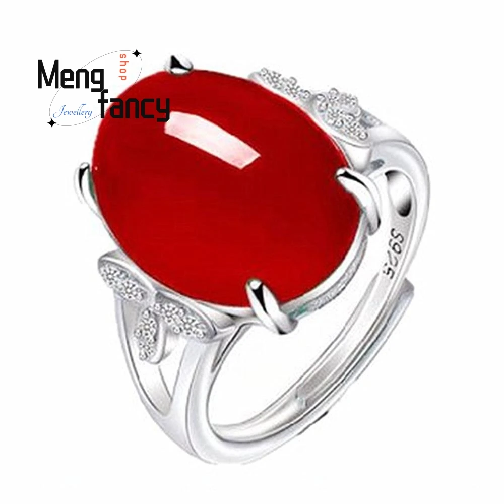 Natural Agate Chalcedony 925 Silver Inlaid Ring Charm Fashion Elegant Jewelry Men Women Couple Promise Best Selling Wedding Gift