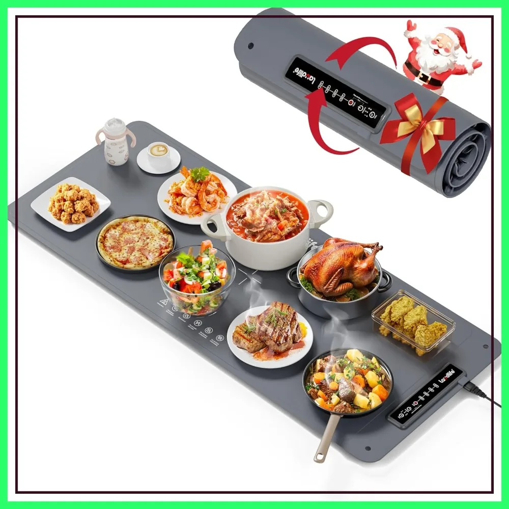 

XXL 36"x16" Food Warming Mat for Countertop, Full-Surface Heating Pad with 4 Temps, Roll-Up Electric Tray for Buffet Party