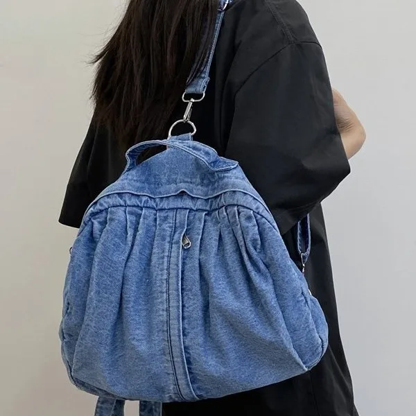 Fashion Backpack Women Shoulder Bag for Teenage Girls Multi-Function Bagpack Ladies Travle Denim female Backpacks blue