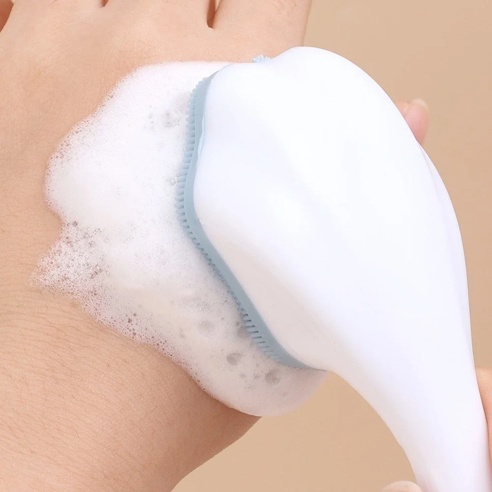 Escova de silicone para lavar o rosto, escova de limpeza facial, removedor de maquiagem, limpeza de poros, escova de cabo longo