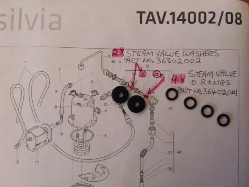 Rancilio Silvia 6x Piece Steam Valve/Tap repair kit Part No.36402001 & 36302002
