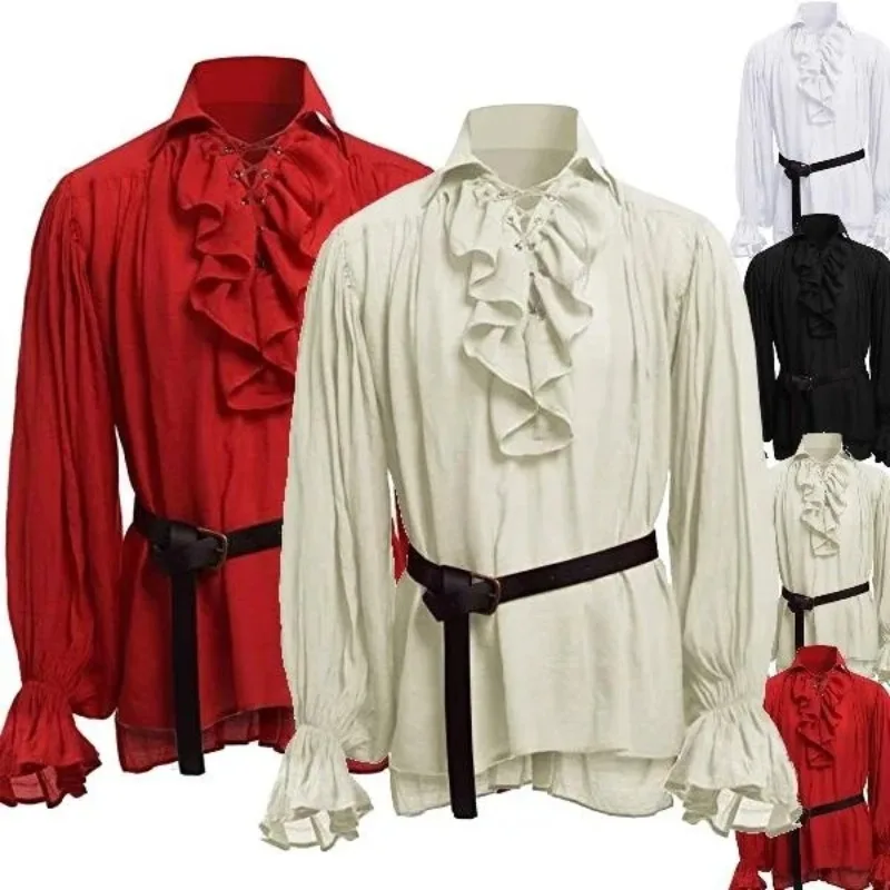 

Medieval Halloween Costumes Autumn Casual Shirts Steampunk Cosplay Bandage Long Sleeve Ruffled Shirt Gothic Blouse Tops