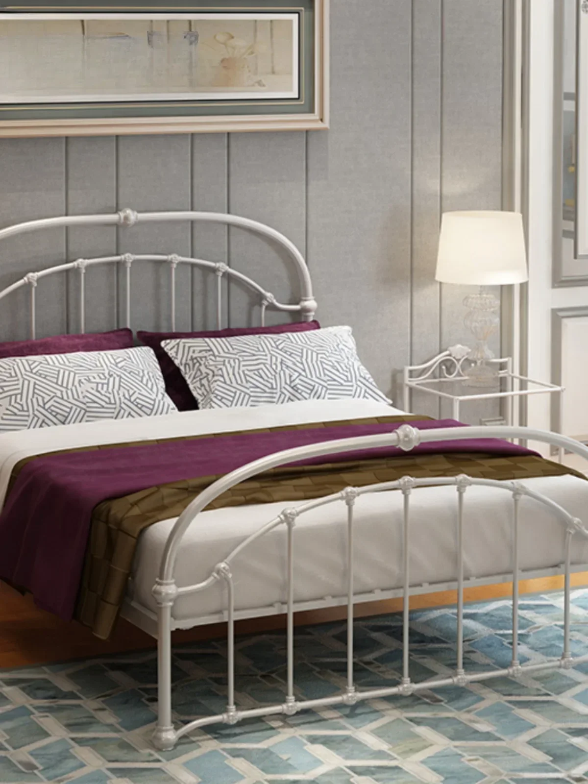 

Nordic light luxury Internet celebrity wrought iron girl princess bed double bed European simple modern rental room retro