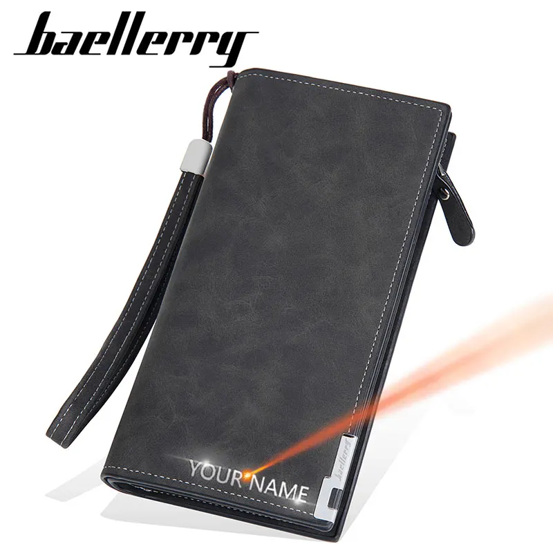 Baellerry Men Long Wallets Name Engraving Card Holder Male Wallet Phone Pocket High Quality Zipper Coin Pocket Men Clutch Wallet