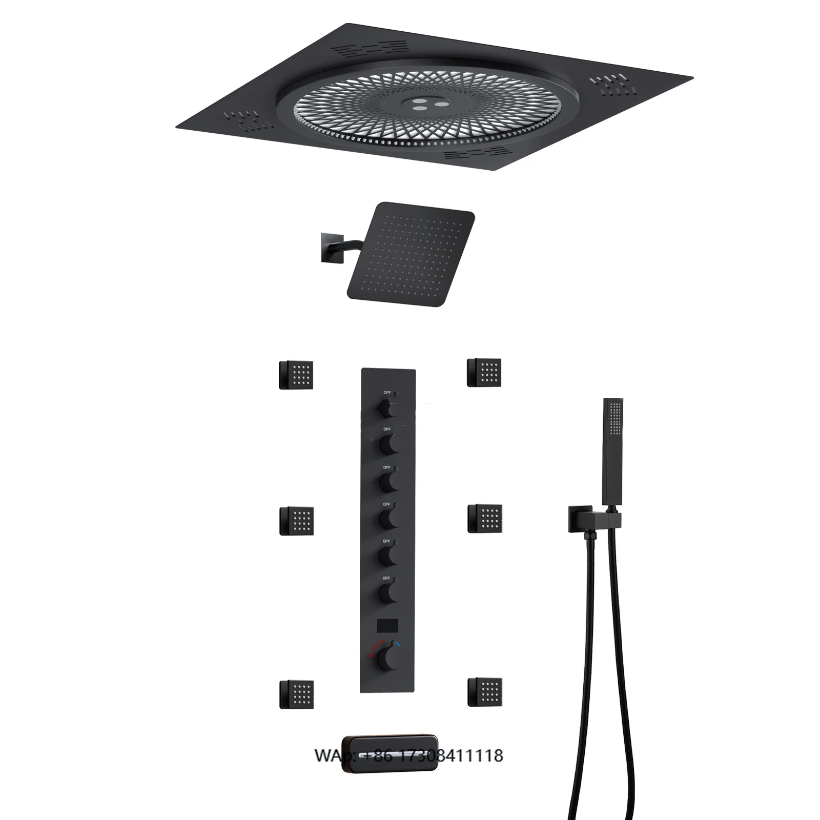 Komplett aus Kupfer zur Deckenmontage, verdecktes Duschset, eingebettetes Duschsystem mit Doppelfunktions-Digitalanzeige für das Badezimmer