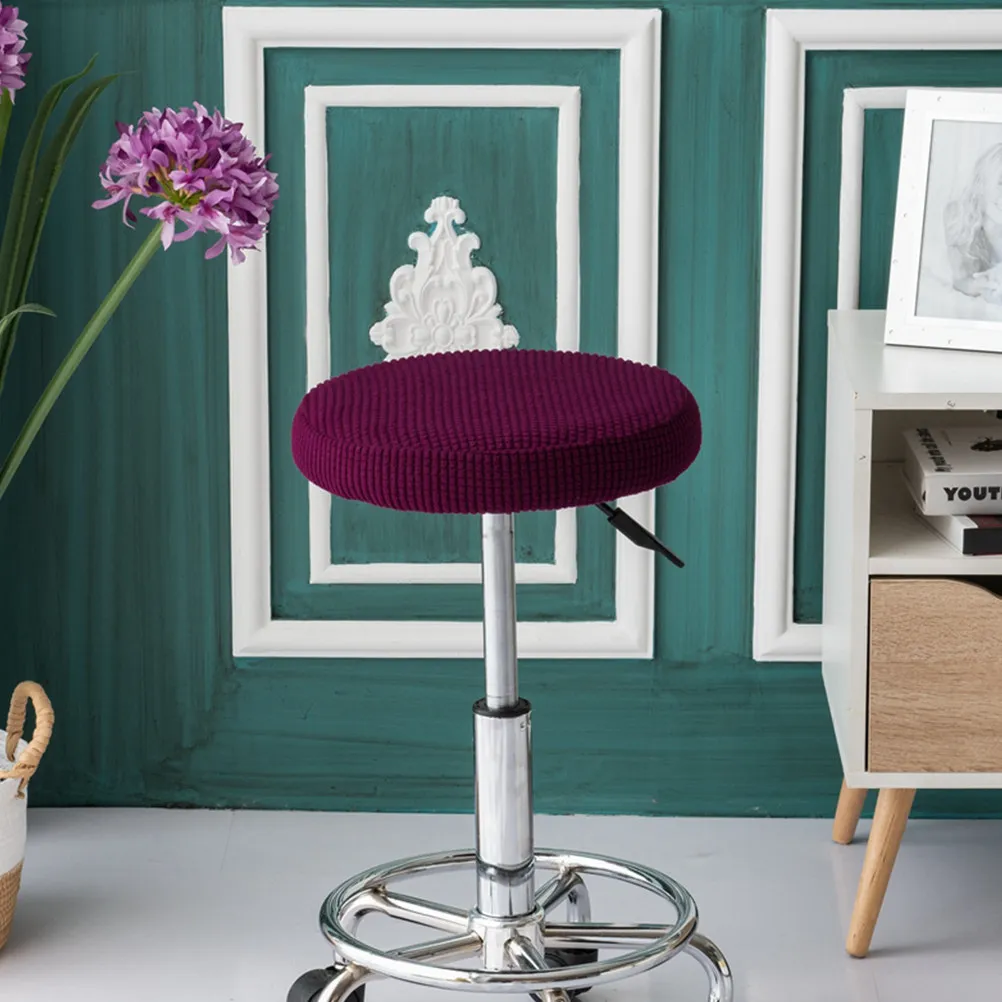 Round Chair Cover Elastic Stretchy Protective Case Dark Purple Diameter 30-38Cm Machine Washable Dining Hotel Party Office Seat